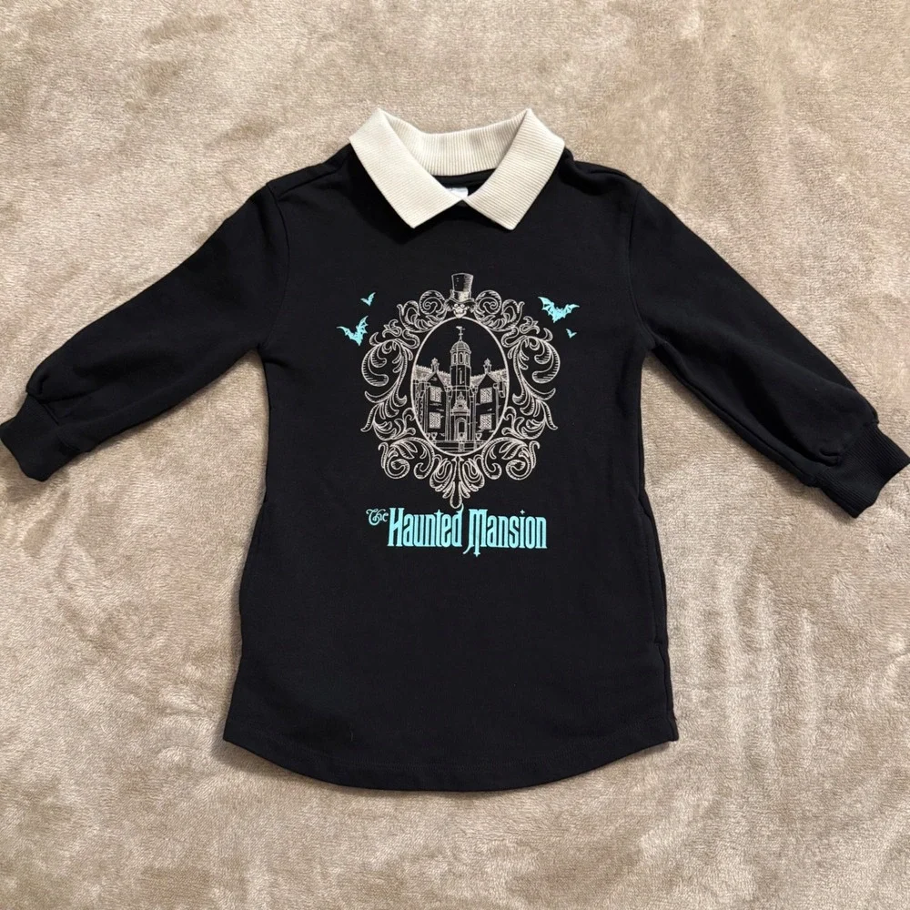 Disney Parks Haunted Mansion Youth Collared Black Dress Hatbox Ghost Size 3 3T